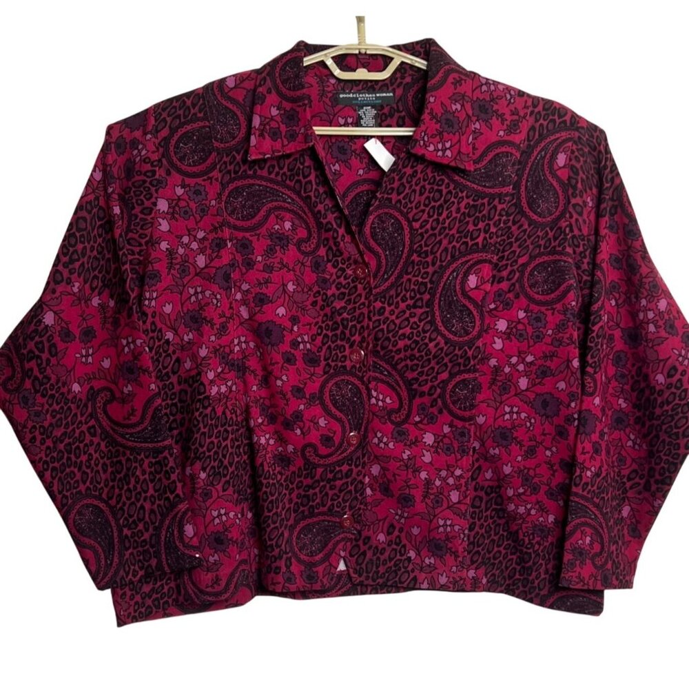 Goodclothes Petite 2XWP Paisley & Floral Cropped Button-Up Shirt 2XWP Pink Black